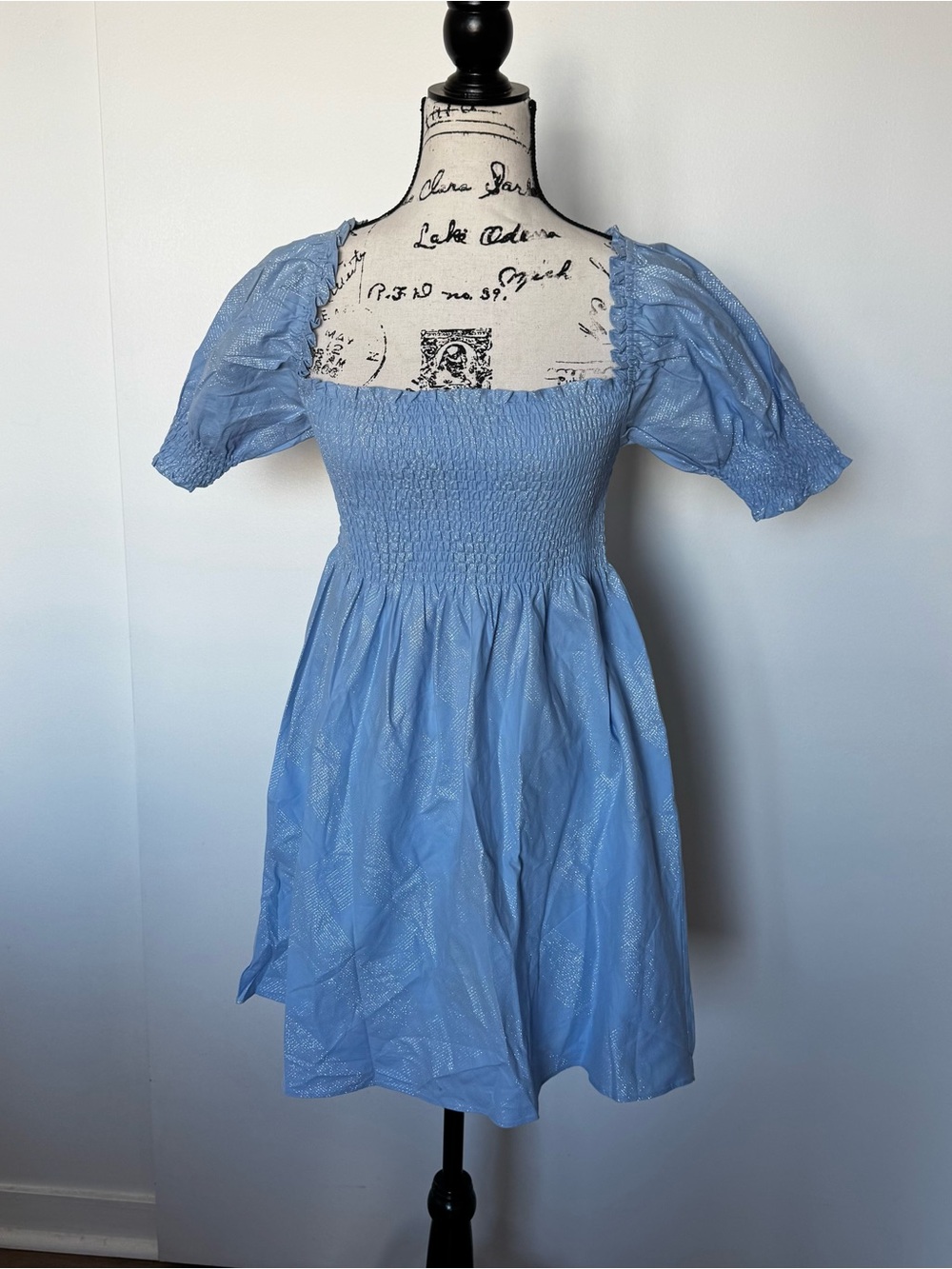 Hill House Powder Blue Smocked Puff-Sleeve Mini Dress
